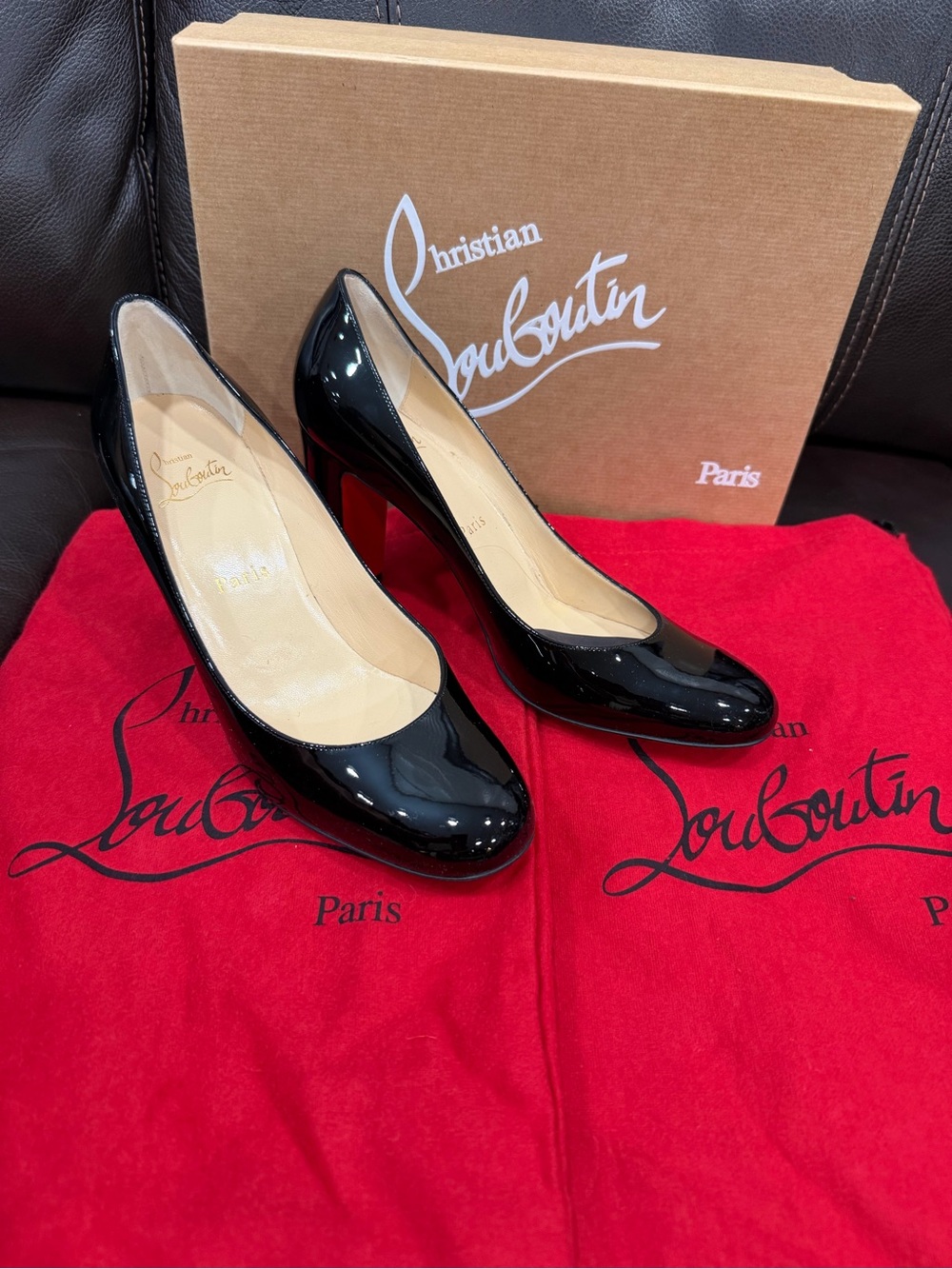 Christian Louboutin Black Gena Patent Leather Classic Pumps with Red Soles